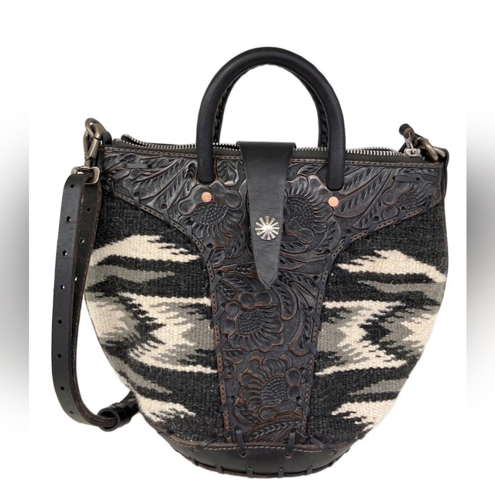 RRL Aztec Tooled Leather And Carpet Bag - Picture 3 of 11
